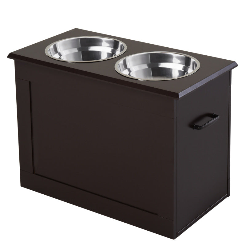 Hondenvoerbak – Voerstation – Voerbakken – Voer- & Drinkbak – Voederstandaard – Roestvrijstalen Kommen – Inklapbaar MDF Frame – Espresso Kleur – Groot Formaat