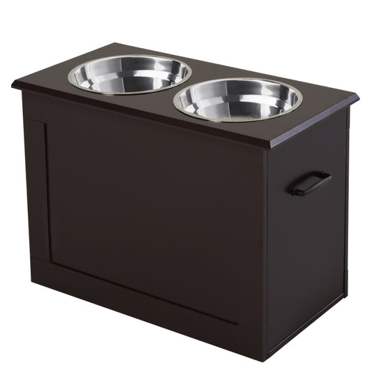 Hondenvoerbak – Voerstation – Voerbakken – Voer- & Drinkbak – Voederstandaard – Roestvrijstalen Kommen – Inklapbaar MDF Frame – Espresso Kleur – Groot Formaat