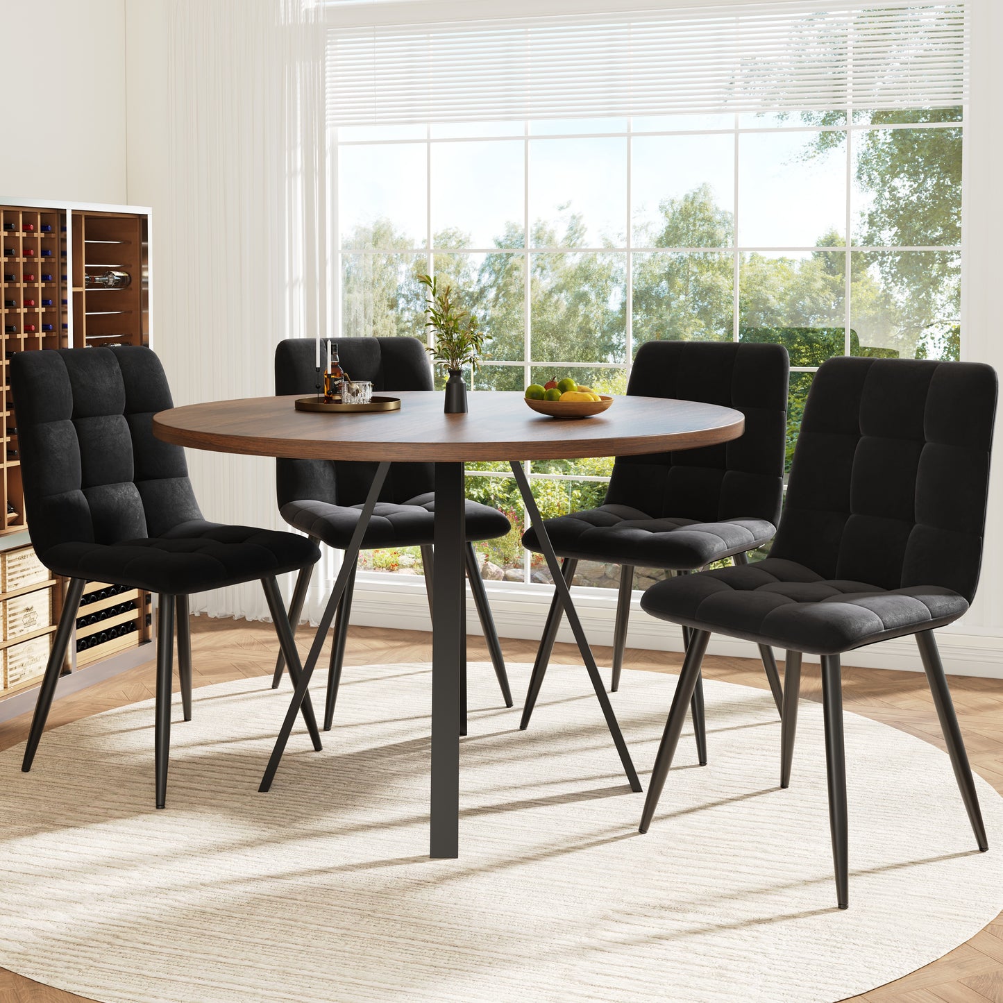 BTM Round Dining Table (80×80×75 Cm) with Wood-Optic And Metal Frame, Modern Round Table for Dining Area, Kitchen And Living Room, Stable Living Room Table in Walnut Color with Black Legs, Space-Saving Round Table for 2-4 P