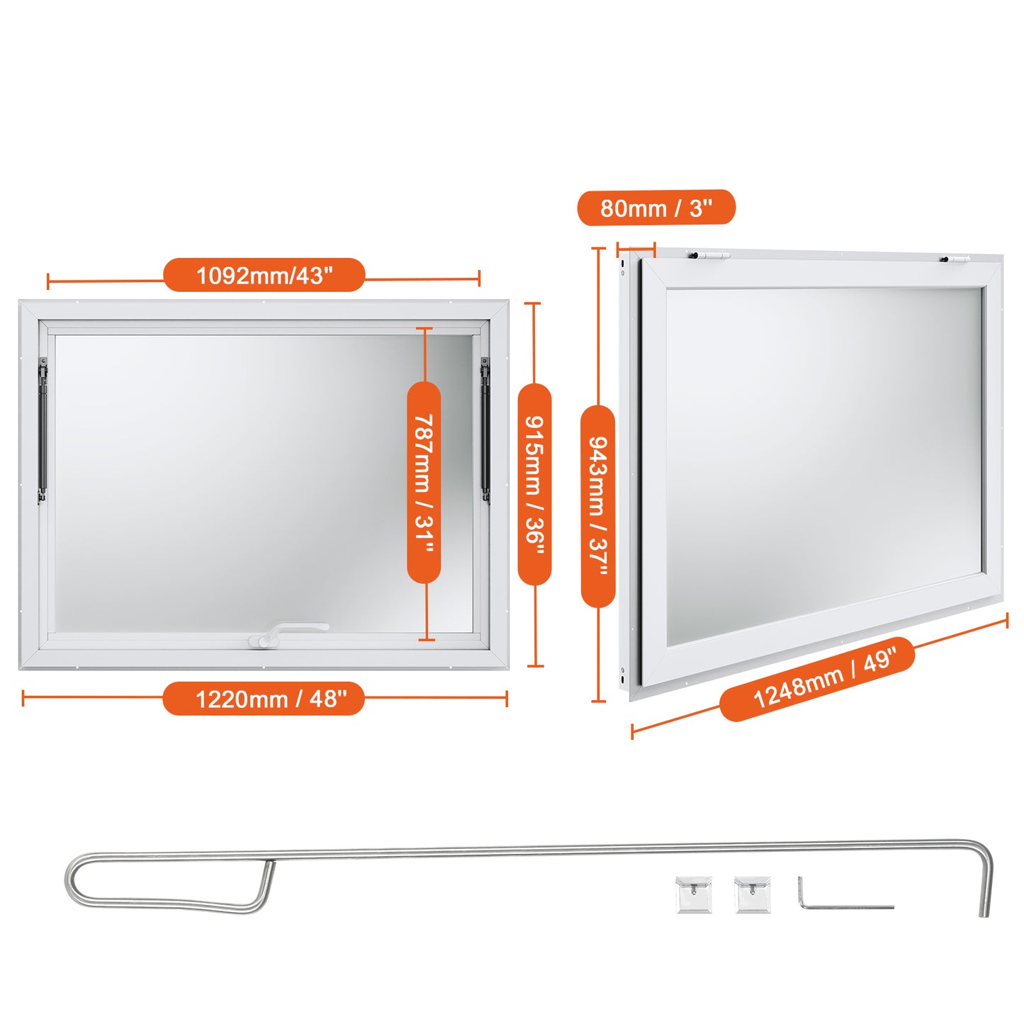 Foodtruck Luifel – Serviceraam – Verkoopkraam Raam – Mobiele Eetunit – Foodtruck Ramen – Aluminium Frame – 48"x36" Openingsmaat – Hydraulische Steunen