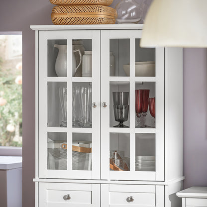 Dressoir – Buffetkast – Opbergkast – Ladekast – Commode – 75x40x175 cm – Wit MDF met Glas – Anti-Kantel Veiligheidsysteem
