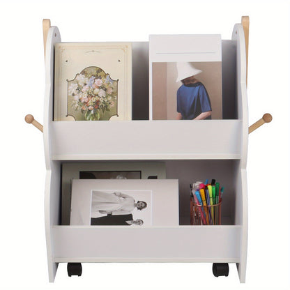 Boekenplank – Boekenkast – Wandrek – Opbergkast – Boekenrek – Mobiel Op Wieltjes – Boomvormig Ontwerp – 2 Lagen – 50x54x61 cm – Duurzaam Kunststof