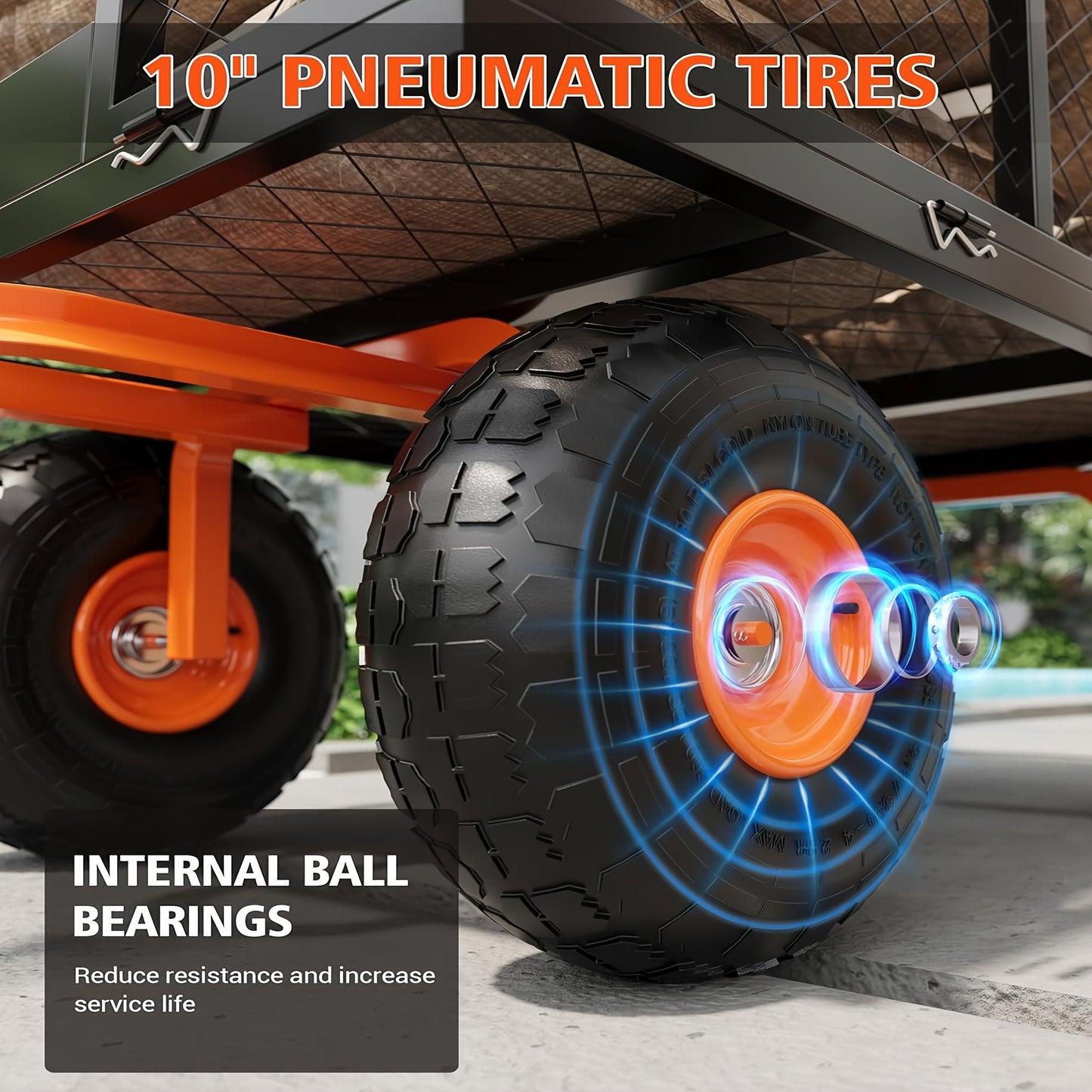 Tuinkar – Kruiwagen – Transportkar – Tuinwagen – Karretje – 408,23 kg Draagvermogen – Verwisselbare Mesh Zijkanten – 180° Draaibare Handgreep – 25,4 cm All-Terrain Banden – Lichtgewicht Stalen Frame