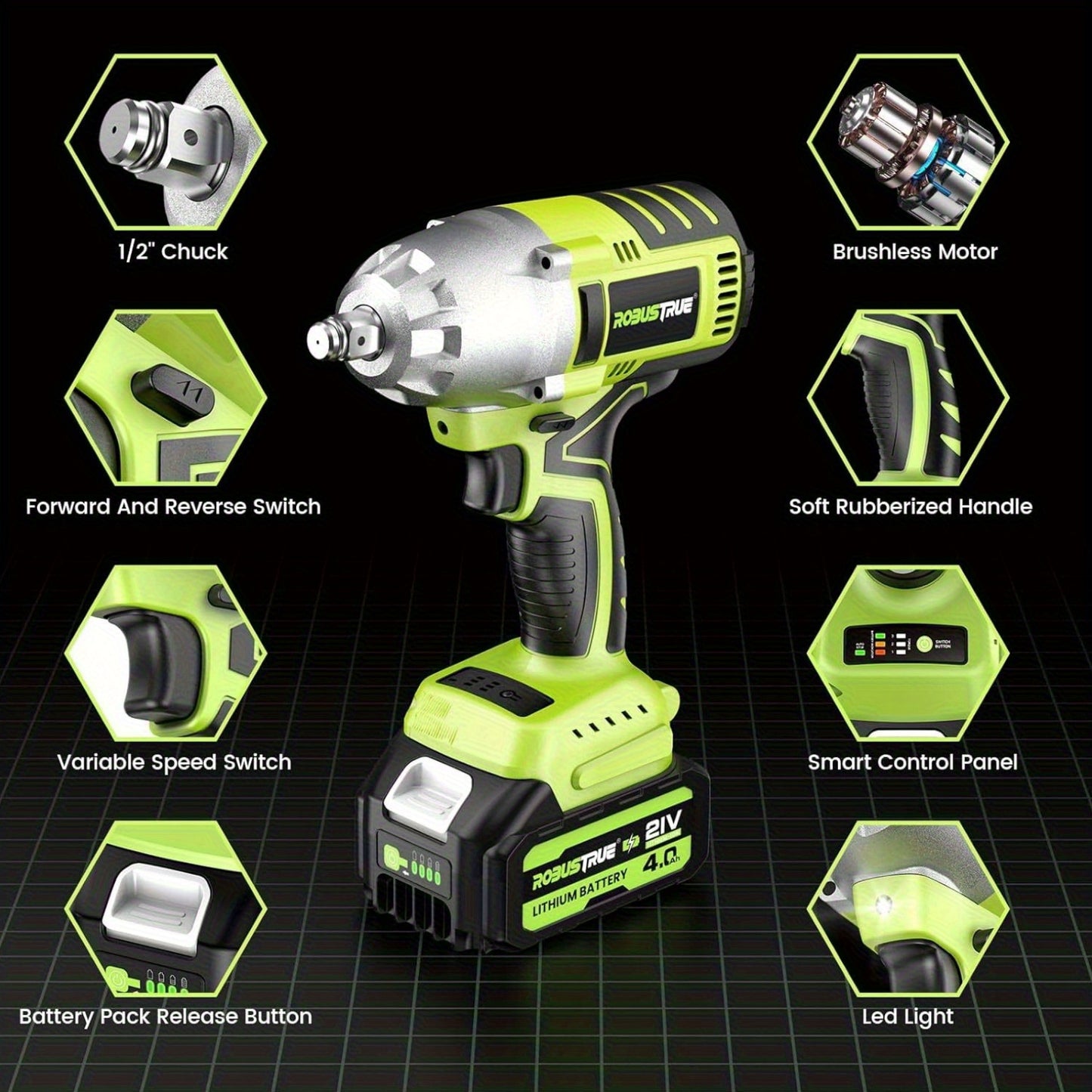 Accu Slagschroevendraaier – Slagmoersleutel – Elektrische slagschroevendraaier – Accuboormachine – Elektrische moersleutel – 21V Brushless Motor – 2x 4000mAh Accu Met Snellader