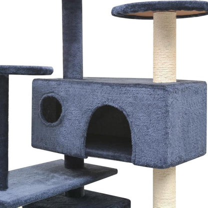 Klim- en Krabpaal Kat – Krabmeubel – Kattenpaal – Krabton – Klimpaal – Donkerblauw – 125 cm Hoog – Stevig Multiplex en Natuurlijk Sisal