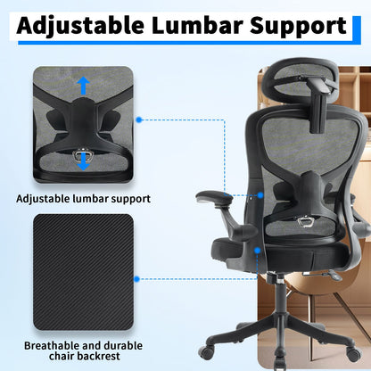 Ergonomic Office Chair, Desk Chair with Adjustable Headrest, Armrests, Lumbar Support, Swivel Chair, Rocker Function, Mesh Executive Chair, Back-Friendly, Office Chair 150 kg