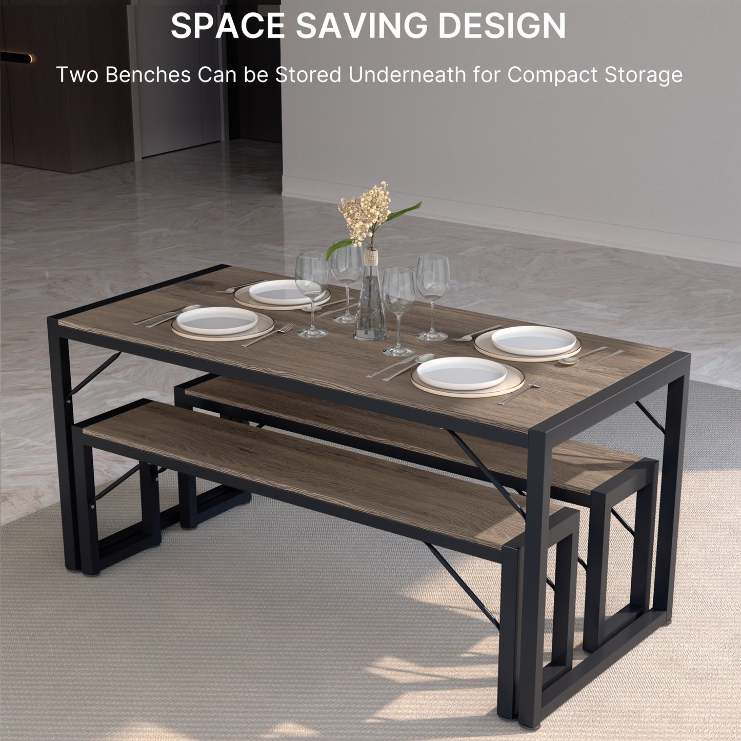 Vierpersoons Tafelset – Eettafelset – Tuinset – Keukentafel – Balkonset – Waterbestendig Tafelblad – Compact Stalen Frame