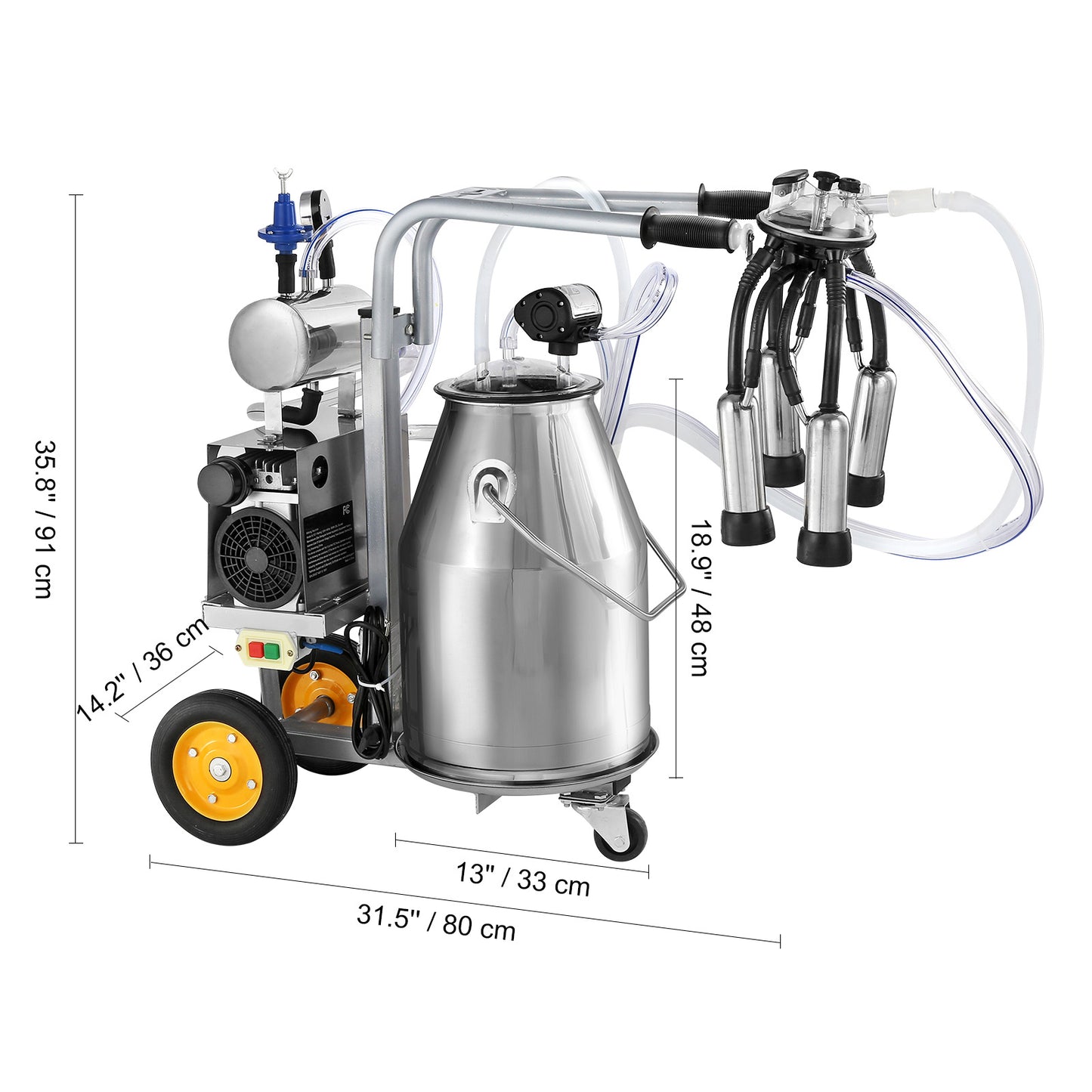 Melkmachine – Elektrische Melkset – Geitenmelker – Koeienmelker – Melkafname Apparaat – 25 Liter Roestvrij Staal – 550W Krachtige Motor – Instelbare Vacuümpulsatie