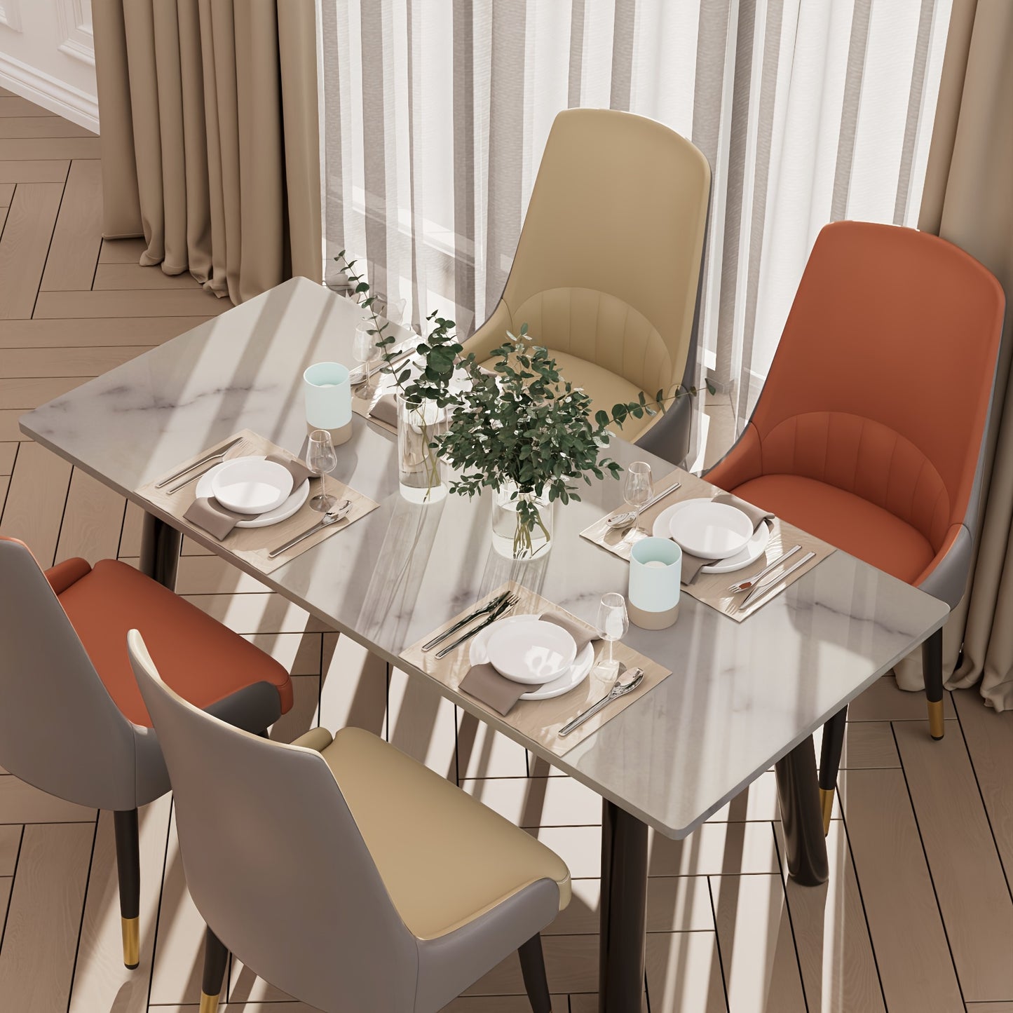 Eetkamerstoelen – Stoelen – Keukenstoelen – Woonkamerstoelen – Zitmeubelen – Set Van 2 Oranje+Grijs – Ergonomische Hoge Rugleuning – Max Belastbaar 150 Kg