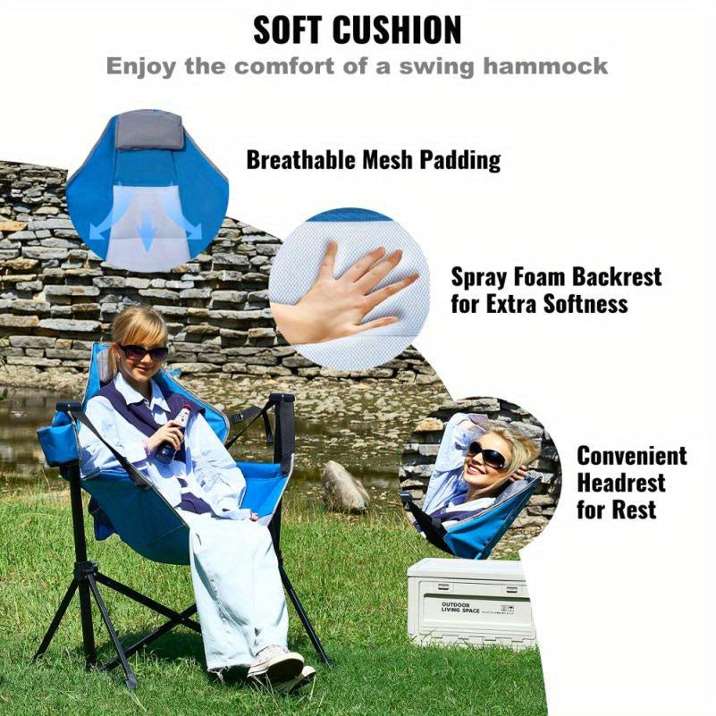 Campingstoel – Campingstoel-Hangmat – Opvouwbare Tuinstoel – Strandstoel – Stevig Roestvrij Staal – Draaggewicht 136 Kg – Ademend Doek