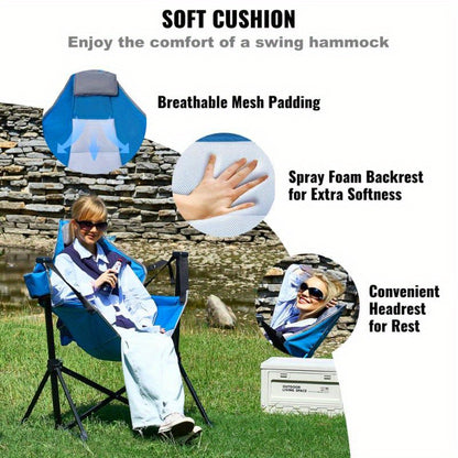 Campingstoel – Campingstoel-Hangmat – Opvouwbare Tuinstoel – Strandstoel – Stevig Roestvrij Staal – Draaggewicht 136 Kg – Ademend Doek