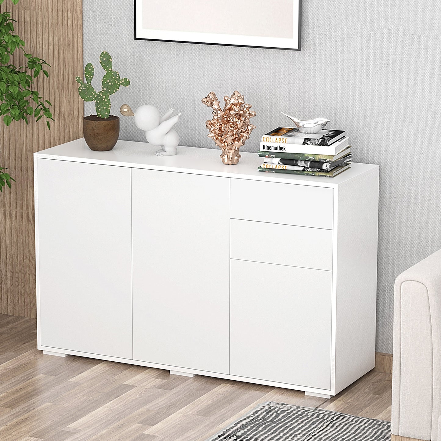 Commode – Dressoir – Kast – Opbergmeubel – Sideboard – 2 Schuifladen – Verstelbare Plank – Wit – 117x36x74 cm – Melamineplaat