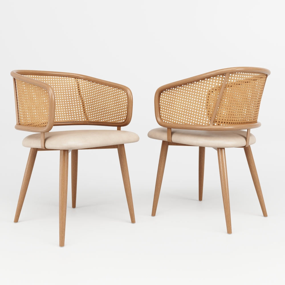 2 Dining Room Chairs in Rattan with PU Leather Cushions, Combining Comfort And Breathability with Modern Minimalist Style. Suitable for Dining Room, Living Room And Cafe., Dining Table Chairs, Kitchen Table And Chairs Set, Ch