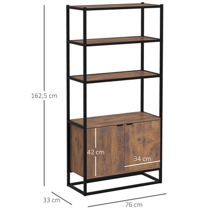 Boekenkast – Boekenkasten – Wandkast – Opbergkast – Vakkenkast – Industrieel Design – Kastanjebruin Met Zwart Metaal