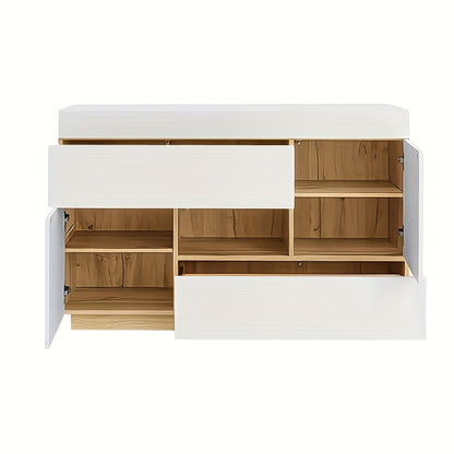 Vrijstaande Kast – Opbergkast – Dressoir – Sideboard – Ladenkast – Wit Bamboe – Duurzaam Modern Design – 3,2+ Kubieke Voet Opbergruimte