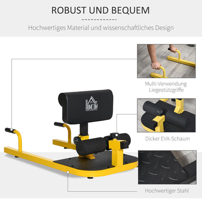 Sissy Squat Trainer – Knie Trainer – Benen Trainer – Buikspiertrainer – Billen Trainer – 3-in-1 Verstelbare Trainer – Stalen Frame Tot 120 Kg – Geel/Zwart 50x97x44,5-56,5 Cm