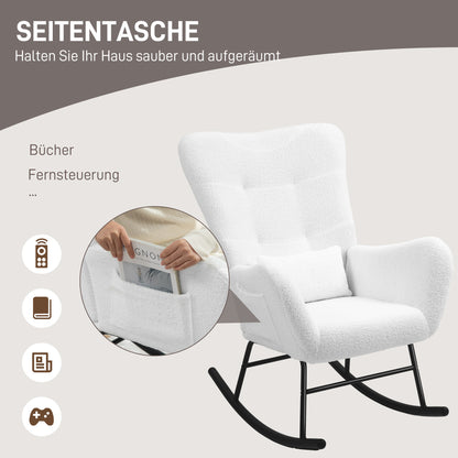 Schommelstoel – Relaxstoel – Wipstoel – Schommelzetel – Loungestoel – Teddy Stof – Met Metalen Onderstel – Voorzien Van Zijzak – Ergonomische Rugleuning