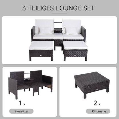 3-delige Loungeset – Tuinmeubelset – Tuinbank – Loungesofa – Rattan Set – Grijs – Verstelbare Rugleuning – Weerbestendig Poly Rattan Met Metalen Frame