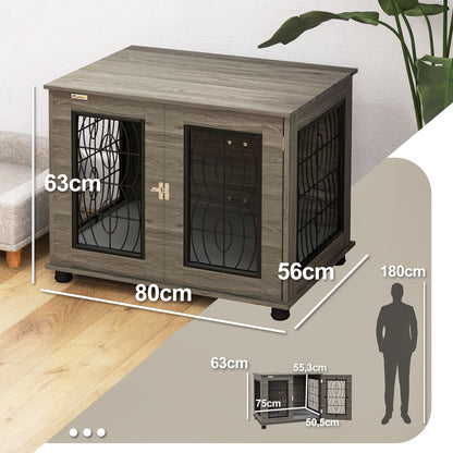 Hondenbench – Hondenkooi – Hondenhok – Reisbench – Bench – Met Zachte Wasbare Mat – Voor Middelgrote Honden Tot 20 kg – Grijs Met Houtdecor