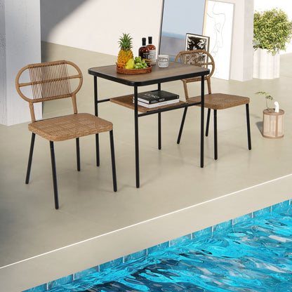 Tuinset – Bistroset – Diningset – Loungeset – Balkonset – 3-delig Met Opbergplank – Weerbestendig PE-rattan & Metalen Frame
