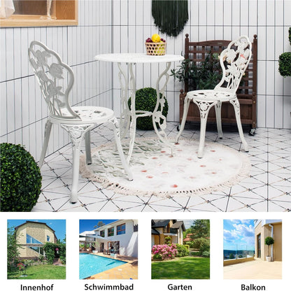 Tuinmeubelset – Balkonset – Bistroset – Terrasmeubilair – Tuinset – Wit – Aluminium Gietijzer – Weerbestendig & Inclusief Parasolgat