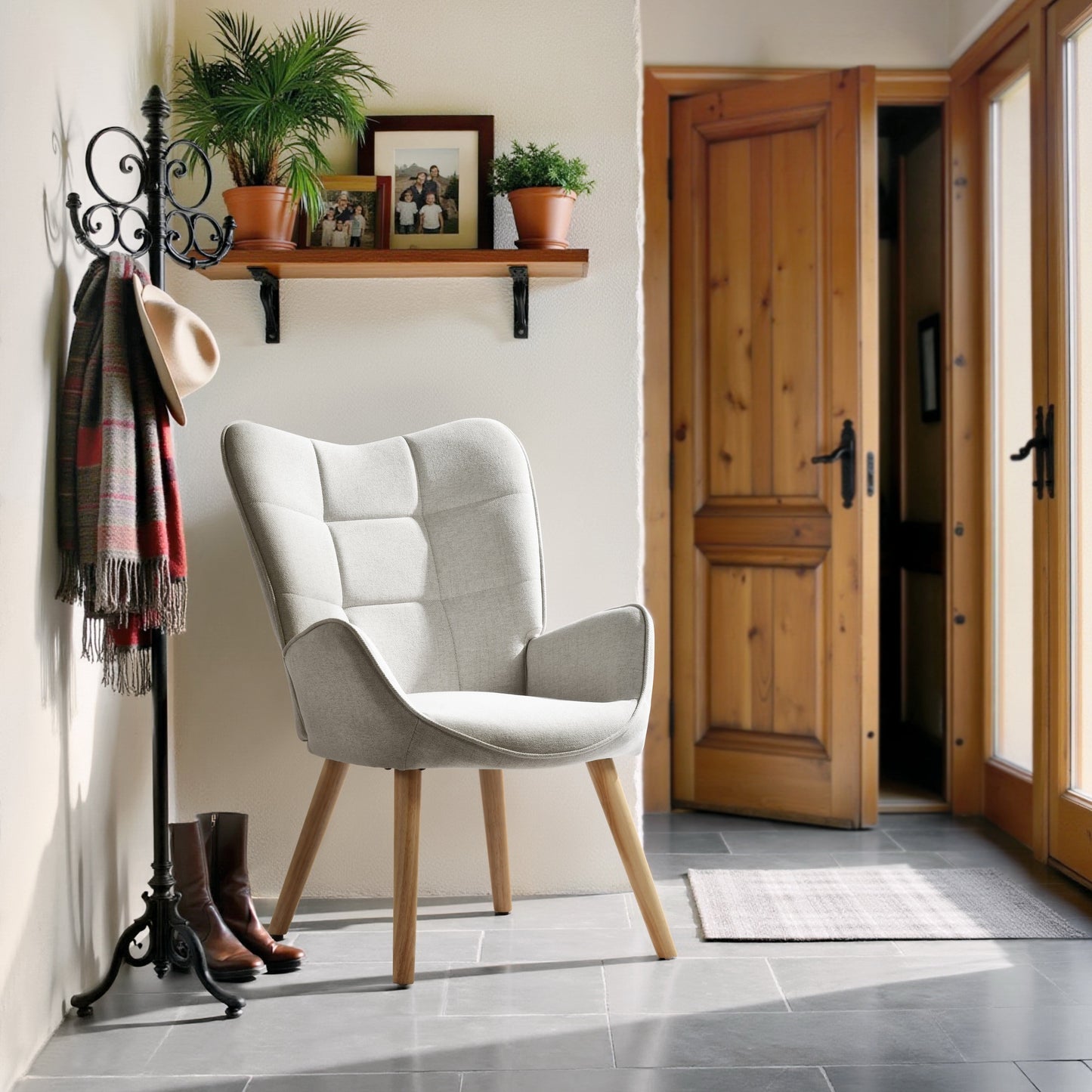 Fauteuil – Stoel – Armstoel – Zetel – Relaxstoel – Wit – Scandinavisch Design – Metalen Pootjes – Ergonomische Rugleuning – 72x62x90,5 cm
