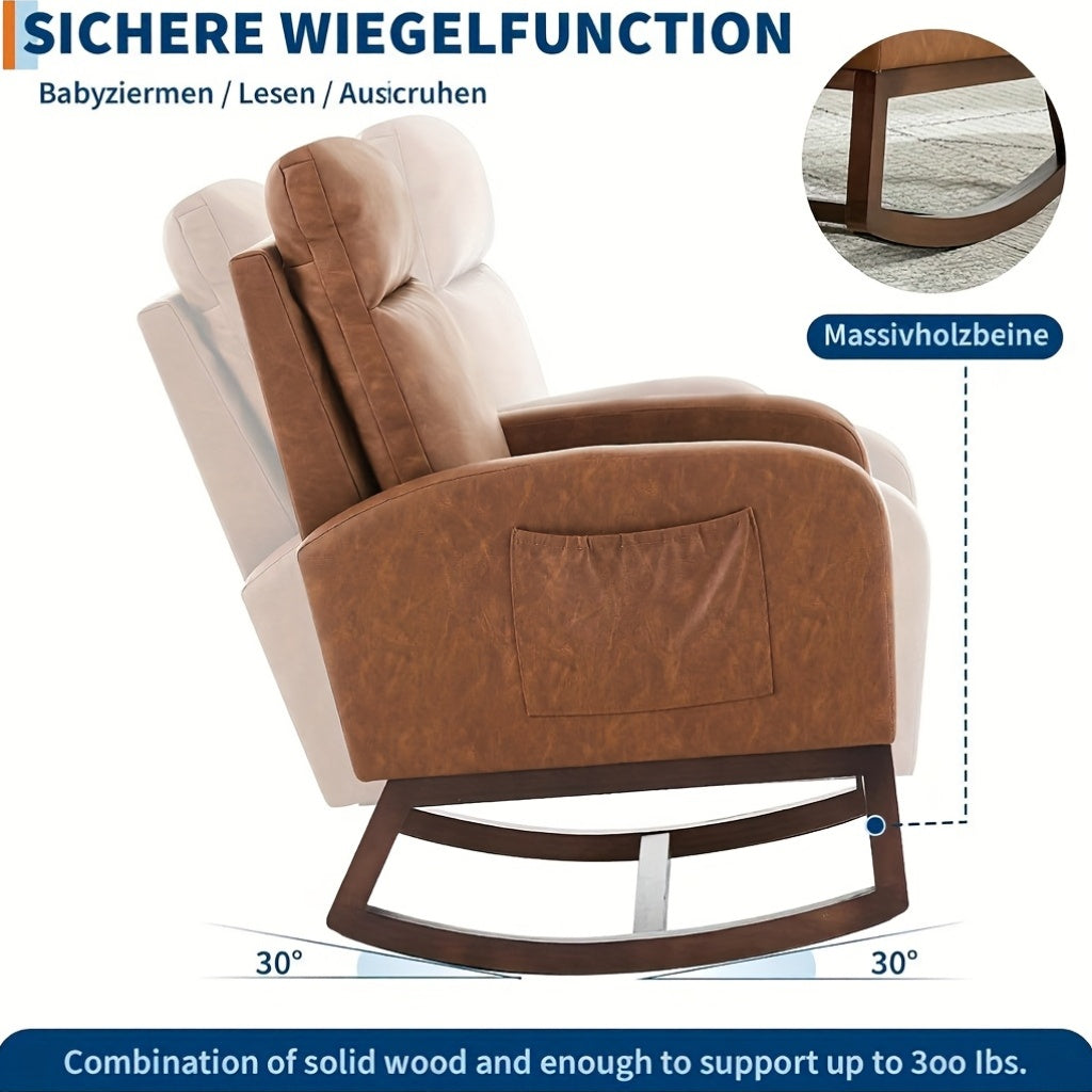 Schommelstoel – Schommelstoel met Hoge Rugleuning – Draaistoel – Relaxfauteuil – Loungefauteuil – Kunstleer Met Memory Foam – Stevig Beukenhouten Frame