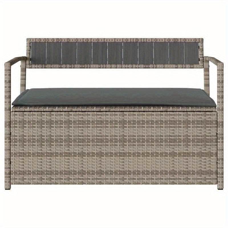 Tuinbank Met Opbergruimte – Buitenbankje – Patio Bank – Balkonbank – Loungeset – Weerbestendig Grijs – Duurzaam Poly Rattan & Hardhout