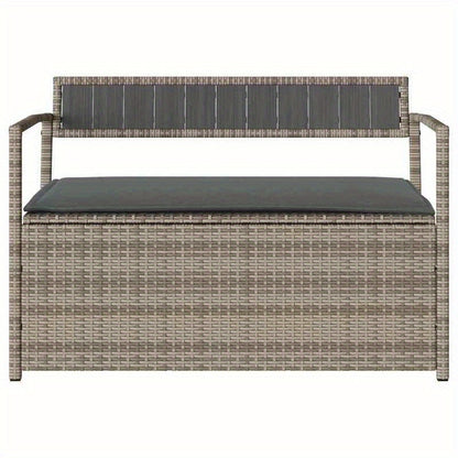 Tuinbank Met Opbergruimte – Buitenbankje – Patio Bank – Balkonbank – Loungeset – Weerbestendig Grijs – Duurzaam Poly Rattan & Hardhout