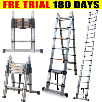 Telescopische Vouwladder – Uitschuifbare Ladder – Opvouwbare Trap – A-Frame Ladder – Steigerladder – 5 Meter Bereik – Robuuste Metalen Constructie