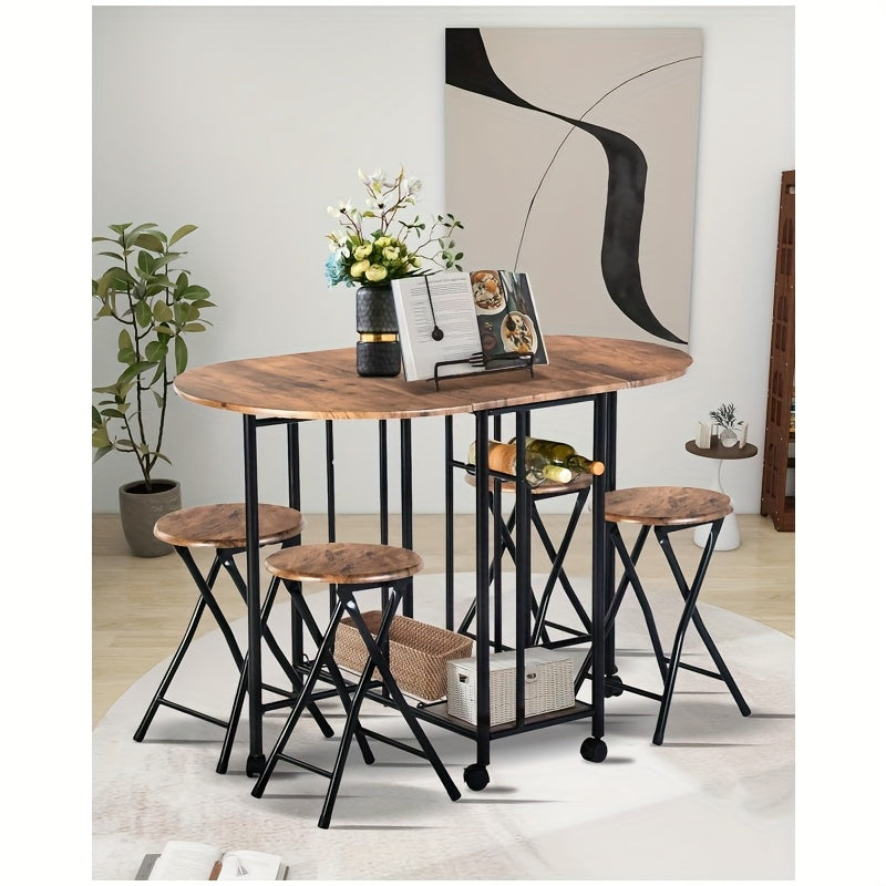 Vouwtafel – Klaptafel – Inklapbare Tafel – Eettafel – Plooitafel – 5-delige Houten Eettafelset – Inklapbaar Met Opbergruimte – Compact Voor Kleine Ruimtes