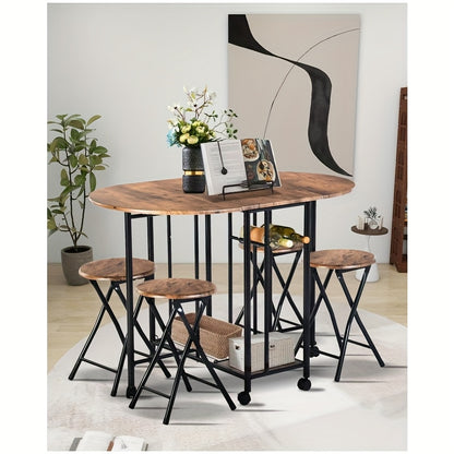Vouwtafel – Klaptafel – Inklapbare Tafel – Eettafel – Plooitafel – 5-delige Houten Eettafelset – Inklapbaar Met Opbergruimte – Compact Voor Kleine Ruimtes