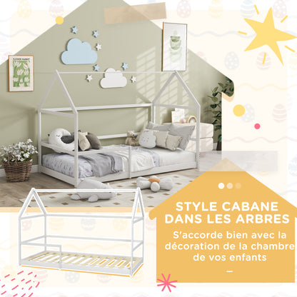 Kinderbed Huis – Cabin Bed – Bunk Bed – Speelbed – Huisbed – Houten Bed – Anti-Val Bescherming – Inclusief Lattenbodem en Dak – Wit – 90x190 cm