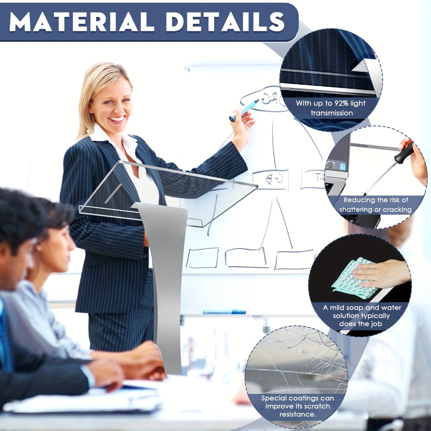 Spreektafel – Lectern – Podium – Presentatietafel – Pulpit – Upgrade – 10 mm Dikke Acrylplaat – Stevige IJzeren Basis Met Penhouder