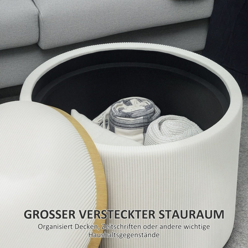 Opbergpoef Rond – Opbergkruk – Voetenbank – Zitkussen – Multifunctionele Hocker – Met Afneembaar Deksel – Padded Zitting – Compact Voor Kleine Ruimtes (56x56x42cm)