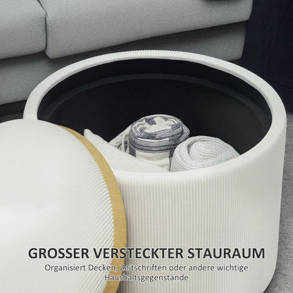 Opbergpoef Rond – Opbergkruk – Voetenbank – Zitkussen – Multifunctionele Hocker – Met Afneembaar Deksel – Padded Zitting – Compact Voor Kleine Ruimtes (56x56x42cm)