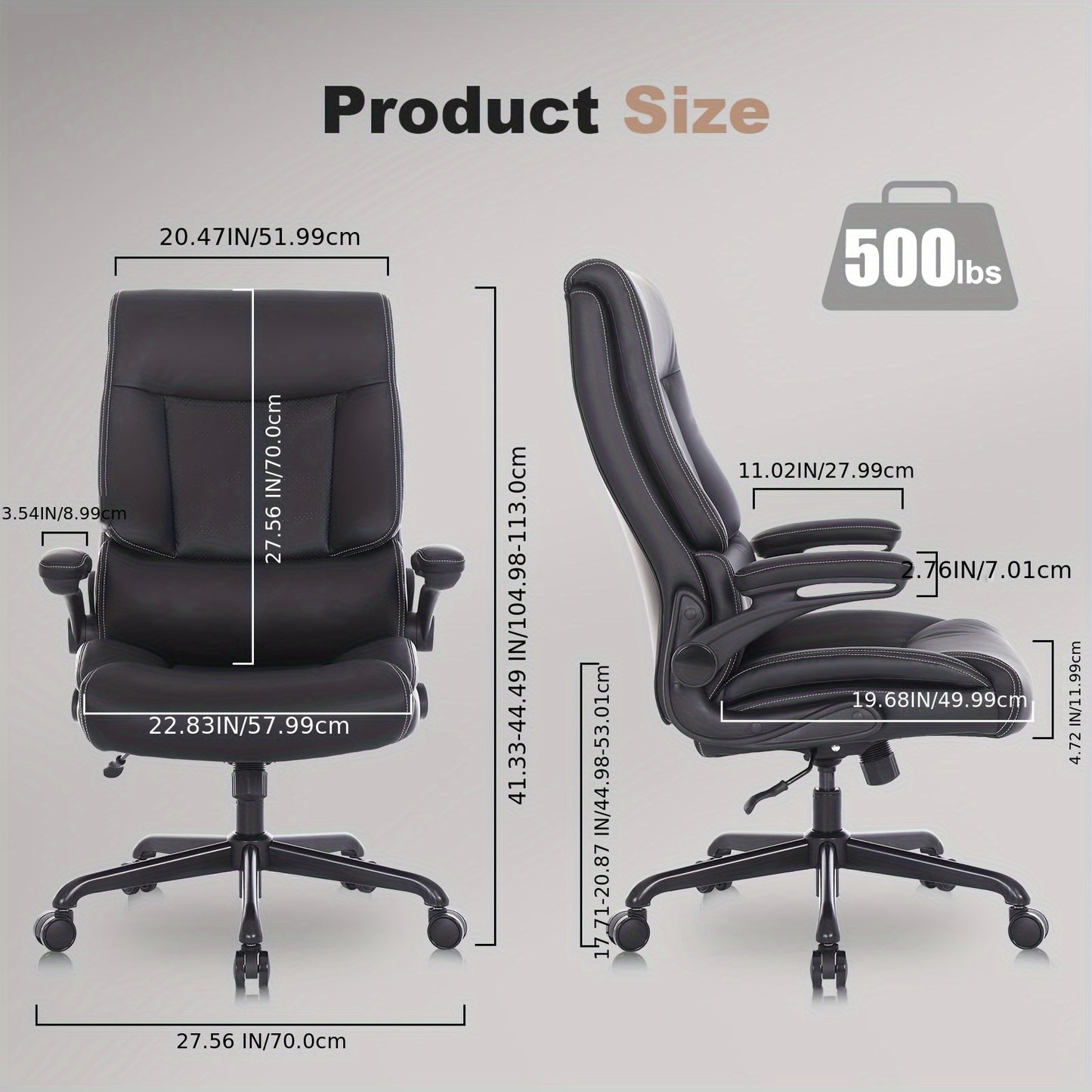 Grote Bureaustoel – Grote Werkstoel – Stevige Bureaustoel – Ergonomische Stoel – Bureaustoel Beige – Maximaal Draaggewicht 226,8 kg – Flip-up Armleuningen
