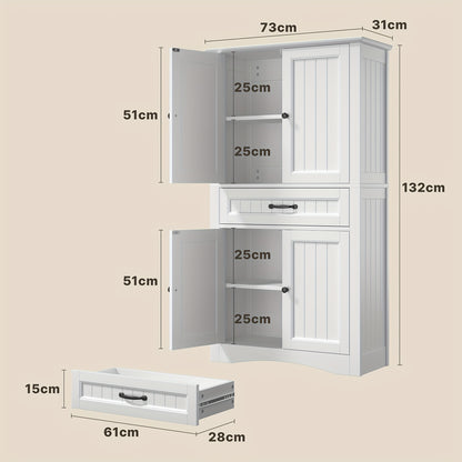 Opbergkast – Voorraadkast – Kastje – Dressoir – Bergkast – Modern – 4 Deuren Met Lade – Verstelbare Planken – Anti-Kiep Veilig – Wit Hout Kunstbord