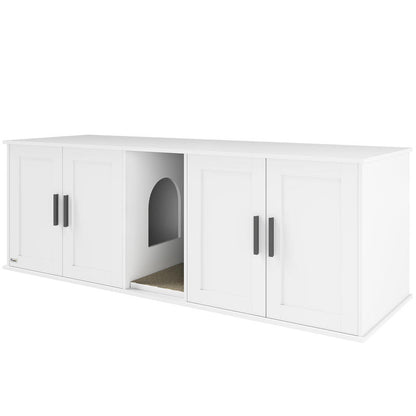 Large Cat Litter Cabinet House with Door Partition & Litter Box - Spacious Multi-Level Design with Ventilation System, Odor-Resistant Durable Construction, Modern White Cat Toilet for Large Cats - Easy-Clean Privacy Space for