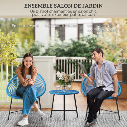 Bistroset Tuinset – Tuinmeubel Set – Tafel Met Stoelen – Balkon Meubilair – Terrasmeubilair – 2-Zits Met Geharde Glazen Tafel – Weerbestendig Blauw