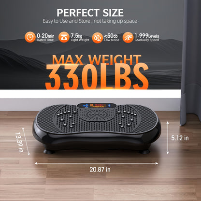 Vibratieplaat – Vibratietrainer – Spierstimulator – Fitnessapparaat – Trainingsplaat – 3 Intensiteitsniveaus – Inclusief Afstandsbediening en Trainingsbanden – Max. Belastbaar 150 kg – Geschikt Voor Thuis en Sportschool