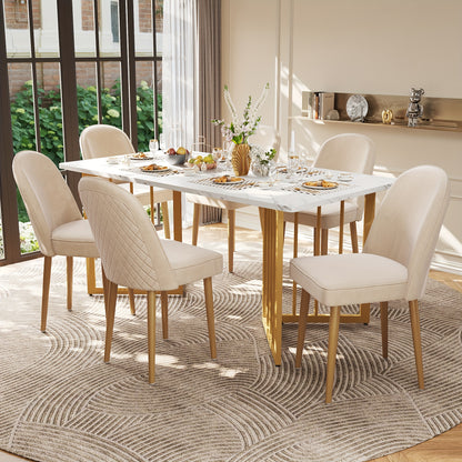 Eetkamerstoel – Stoel – Dining Chair – Bijzetstoel – Vergaderstoel – Beige Fluwelen Bekleding – Gouden Metalen Poot – Ergonomisch Comfort – Modern Design – Set van 2