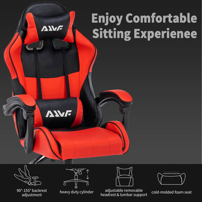 Gamestoel – Gaming Stoel – Game Stoel – Gaming Chair – Bureaustoel – Verstelbare Rugleuning – Ergonomisch Met Hoofd- En Lendensteun – 360° Draaibaar – Kunstleer Rood
