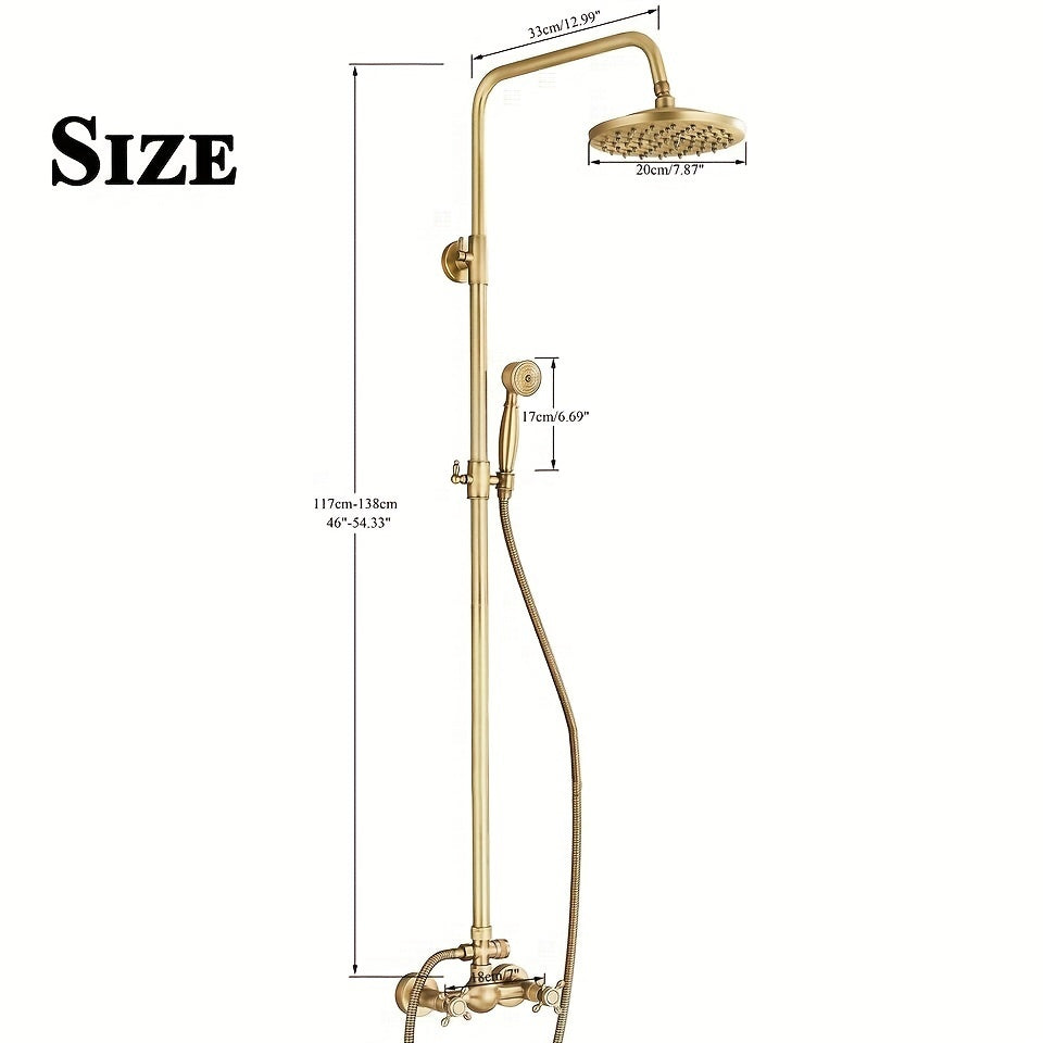 Antiek Messing Doucheset – Regendouche – Handdouche – Douchekop – Wanddouche – 20 cm Regenkop – Olie-Gewreven Afwerking