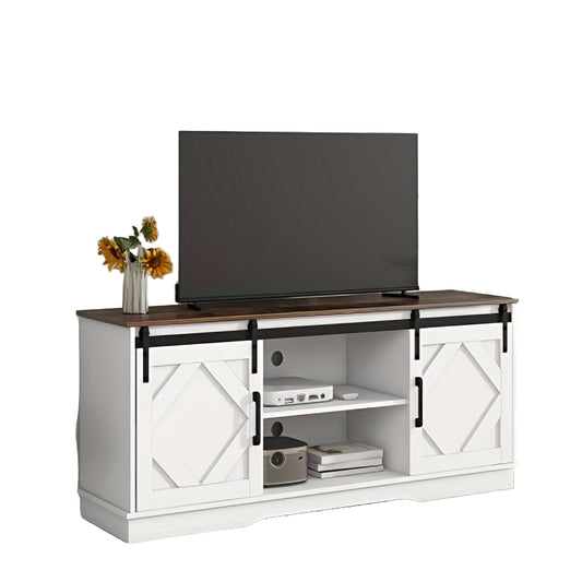 Tv-meubel – TV-meubel – TV-kast – TV-standaard – TV-dressoir – Modern Wit – 2 Dichte Kastdeuren & Open Planken – Kabelmanagement – Duurzaam & Ruimtebesparend