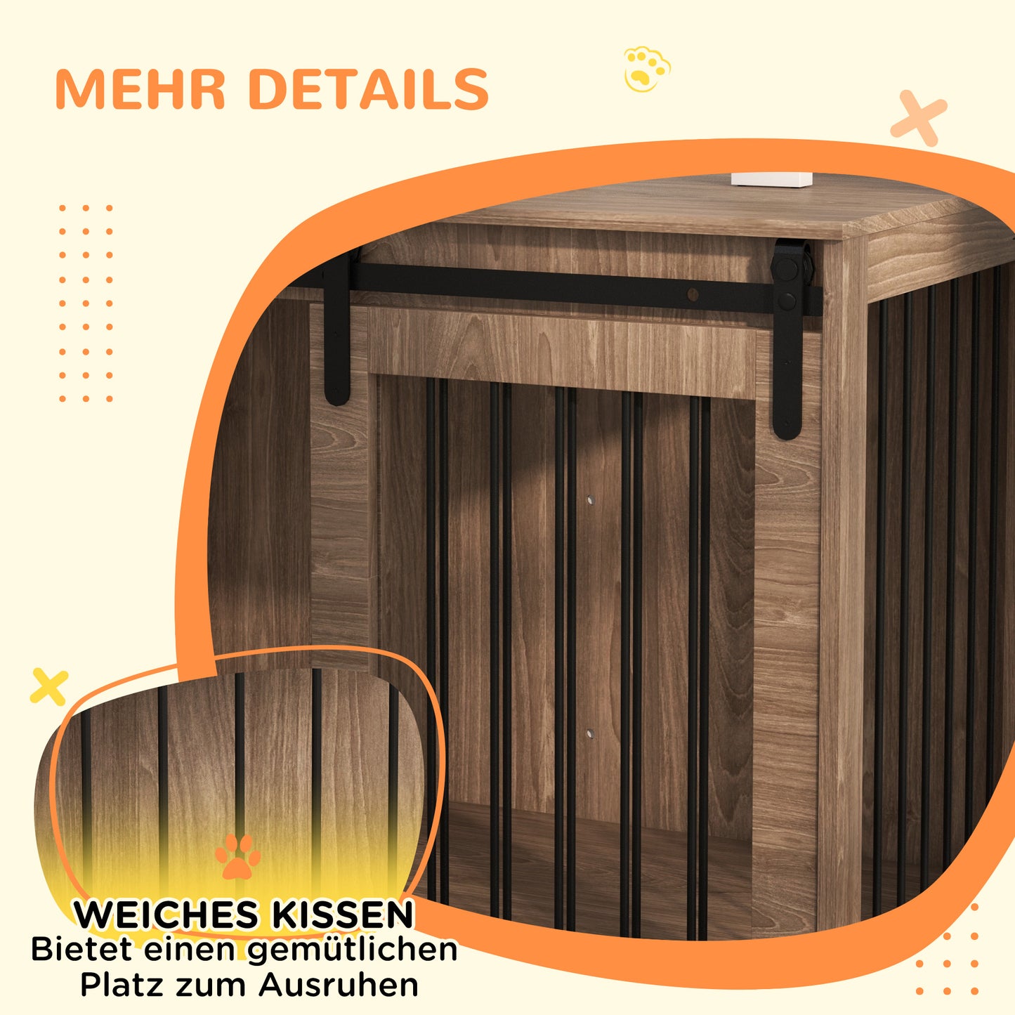 Hondenbench – Hondenkooi – Hondenhok – Dierenkooi – Benchkooi – Met Schuifdeur en Vergrendeling – Houtlook Notenhout Met Stalen Frame – 98x58x67 cm