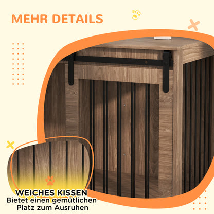 Hondenbench – Hondenkooi – Hondenhok – Dierenkooi – Benchkooi – Met Schuifdeur en Vergrendeling – Houtlook Notenhout Met Stalen Frame – 98x58x67 cm