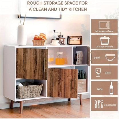 Dressoir – Opbergkast – Buffetkast – Tv-meubel – Ladekast – Modern Design – Wit en Naturel – 102x33x76 cm – MDF & Spaanplaat