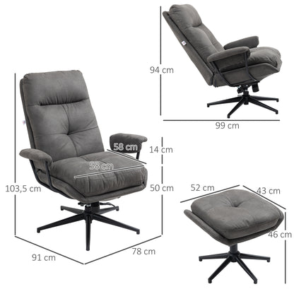 Relaxfauteuil – Relaxstoel – Fauteuil Met Voetenbank – TV-stoel – Draaifauteuil – Donkergrijs – Verstelbare Rugleuning Tot 130° – 360° Draaibaar