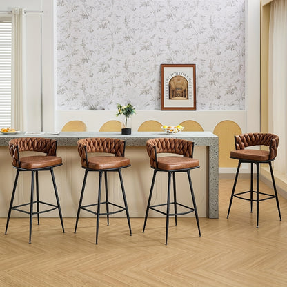 Barstoel – Barkruk – Bezoekersstoel – Stoel – Barkrukken – Hoogte 79 cm – Met Gevlochten Rugleuning – Met Metalen Frame